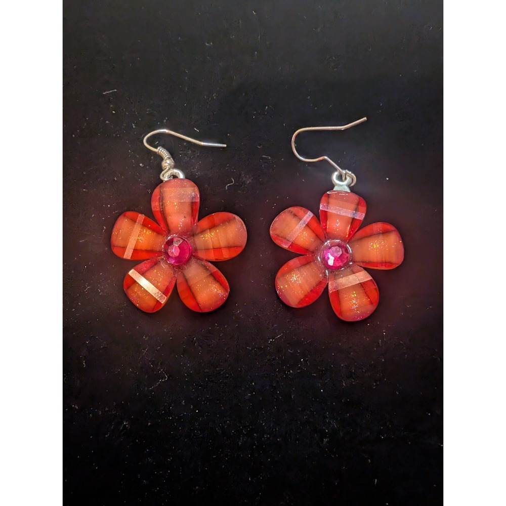 Lucite Flower Earrings Orange Spring Time Costume Jewelry